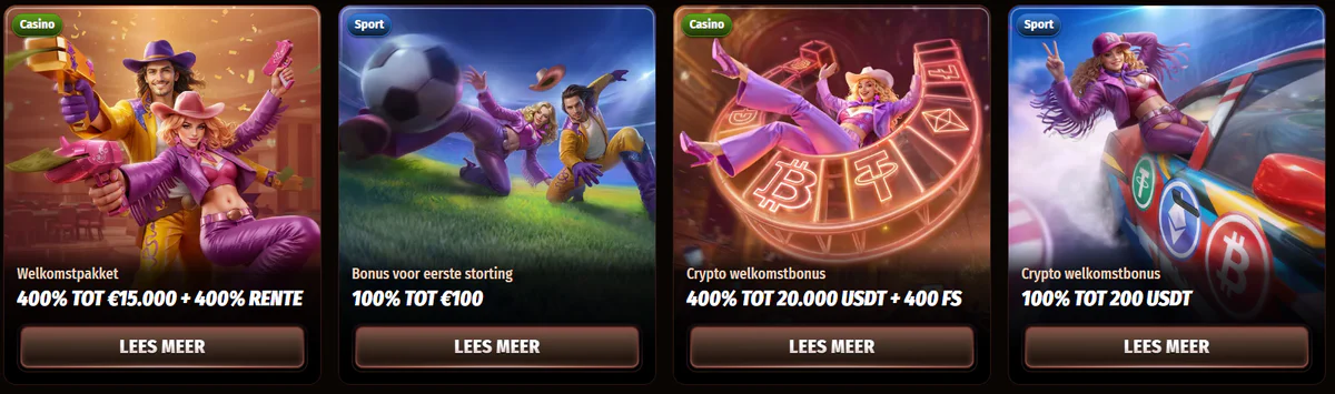 WestAce Casino promoties met een welkomstbonus tot €15.000, sportbonus tot €100 en crypto welkomstbonussen tot 20.000 USDT